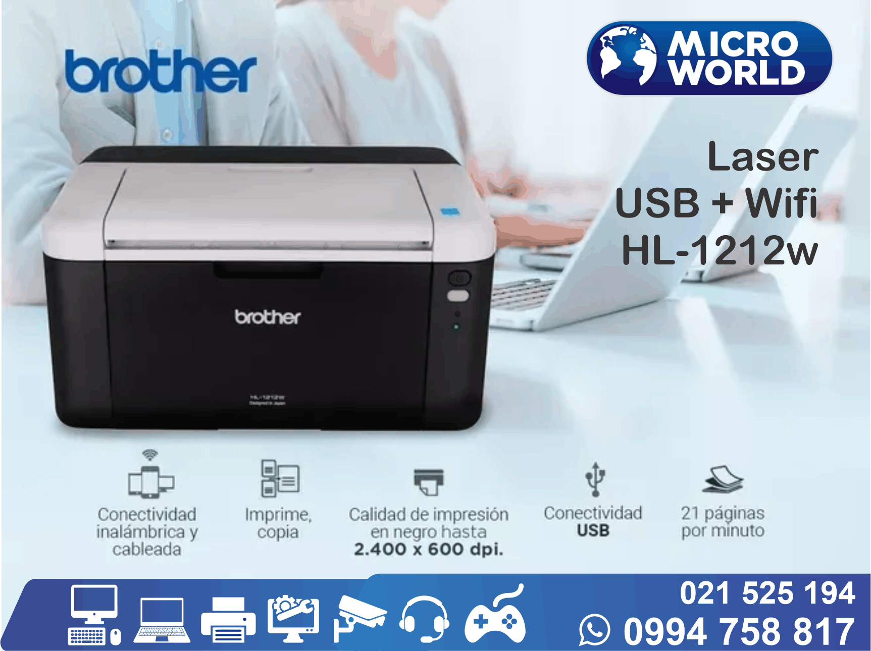 Impresora Brother Laser wifi HL-1212w – Microworld S.A.